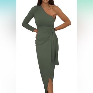 Olive green one shoulder dress